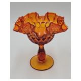 Fenton Amberina Glass Compote 6" high