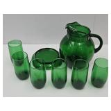 Anchor Hocking Pitcher 9.5" W Stand & Glasses