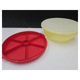 VTG Tupperware Bowl 13" W & Divided Container 12"W