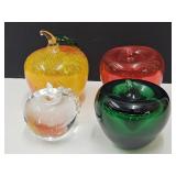 Lot of 4 Art Glass Apple Paperweights