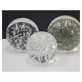 3 Art Glass Controlled Bubble Clear Paperweights