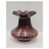 7 1/2" h Amethyst Art Glass Diamond Ruffled Vase