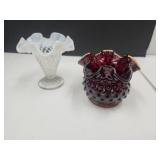 Vintage Ruby Red Hobnail Fenton & Fenton 3 3/4"Vas