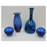 Lot Of 4 Art Glass Blue Vases Up To 10" H