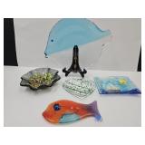 Lot Of 5 Fused Glass Dishes Up To 12.5" W
