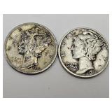 2 Mercury Silver Dime Coins 1936 & 1941 D