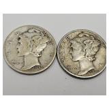 2 Mercury Silver Dime Coins 1943 & 1938