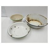 3 Porcelain Enamel Wash Tubs up to 17"W