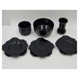 Black Amethyst 7 3/4 Plates, Bowl, Vase +