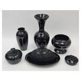 Black Amethyst Candy Dish, Vases, Butter Dish +