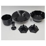 Black Amethyst Glass Lot 9 3/4" Bowl, 8" Dish +