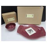 Longaberger Pottery-Med Oval Platter & Sm  Bowl-Rd