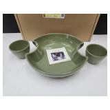 Longaberger Pottery- 3 Bowl Chip & Dip-Sage