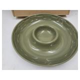 Longaberger Pottery- Sage Chip & Dip Bowl
