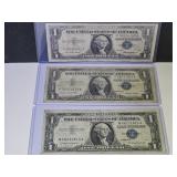 Three $1 Silver Certificates 57, 57A & 57B