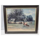 VTG 35x29"Framed Equestrian Art Print by Donahue