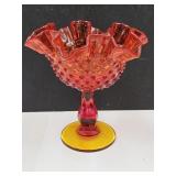 Fenton Amberina Glass Pedestal Compote Dish 6" H