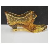 Fenton Daisy Button Amber Glass Shoe 5.5" Long