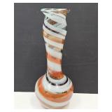 LG 17" Orange, White & Brown Swirl Art Glass Vase