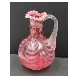 Fenton Striped Cranberry Glass Crute 5.5" H