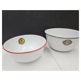 NOS Porcelain Enamel Bowls W Tags 10 & 11.5" W