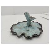 Iron Leaf Bird Jewelry Holder 4"W