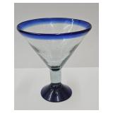 Cobalt Rim Handblown Glass Controlled Base 8" h