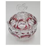 Germany Crystal Ruby Candy Dish w Heart  Handle