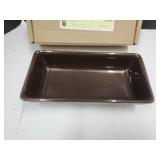 Longaberger Pottery- Brown Rectangle Bowl w Box