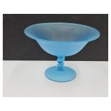 VTG Tiffin Satin Sky Blue Glass Compote 7 1/4" W