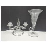 Cambridge Cornucopia Vase 9"H& Candleholder