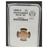 1955 D 1 Cent Coin  MS66 RD