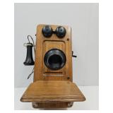 Antique Hand Crank Oak Wall Mount Telephone w Guts