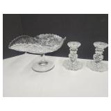 Vintage Compote 8.5"H & Clear Glass Candleholders