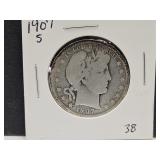 1907 S Silver Barber Half Dollar Coin