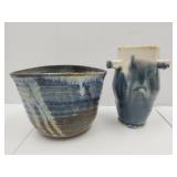 Pottery Planter  Signed Koucky 6"h  & Vase 8"