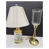 Large Brass & Glass Candle Holder & Lamp 21" H