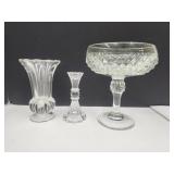 Indiana Glass Compote7"H, 6"H Vase, & Candleholder