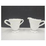 Fenton Rose Milk Glass Sugar & Creamer 4"