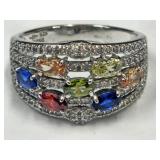 Sterling Silver  Ring Size 9  Multi Crystal Stones
