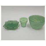 Jadite Mini Planter, Ashtray & Fired On Bowl
