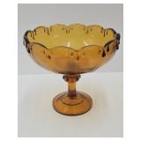 Indiana Amber Glass Compote Fruit Dish 8" h