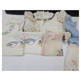 Vintage Linens, Embroidered Pillow Cases & Doilies