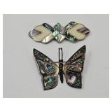 2 Brooch Pins , Mexico Butterfly & Mexico Inlay