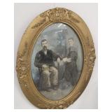 Antique  Bubble Glass Frame  with Picture 20 x 28"