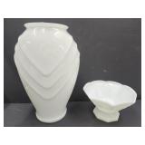 Art Deco Glass Vase 16"H & Milk Glass Fruit Bowl