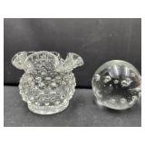 Fenton Hobnail Ruffled Vase3 3/4"w & Paperweight