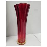 VTG Red Amberina 12"H Ribbed Swung Vase