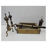 Hand Held Spray Nozzle, Andirons & Coca Cola Crat