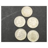 5 Silver Roosevelt Dime Coins